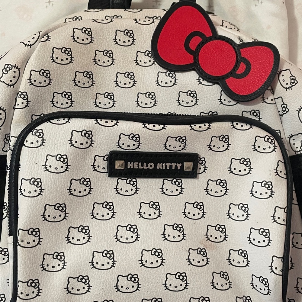 Hello Kitty Patterned Backpack with Red Bow